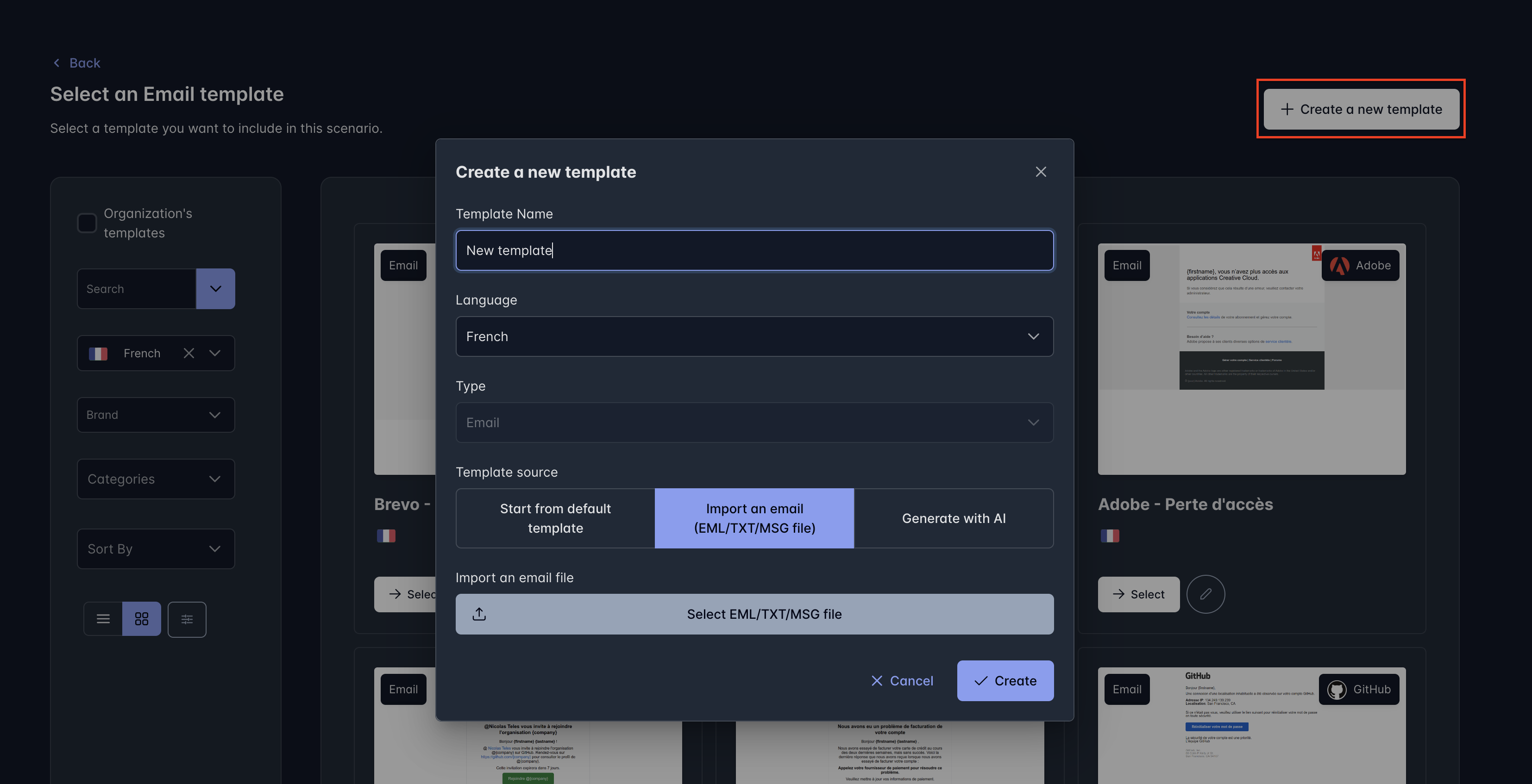 Édition d'un scénario phishing