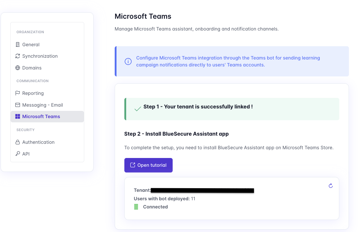 Configuration du Tenant Microsoft Teams côté application Bluesecure