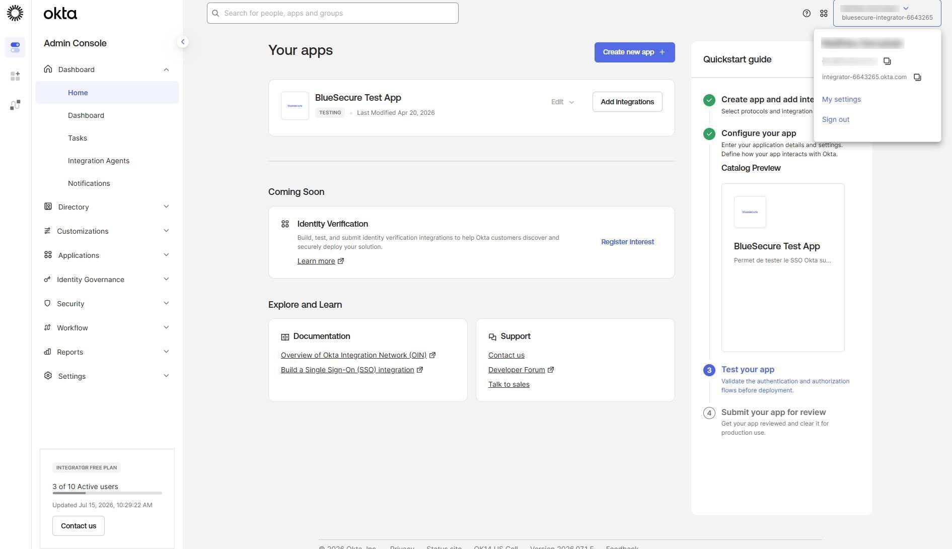 Configuration de la synchronisation Okta dans BlueSecure